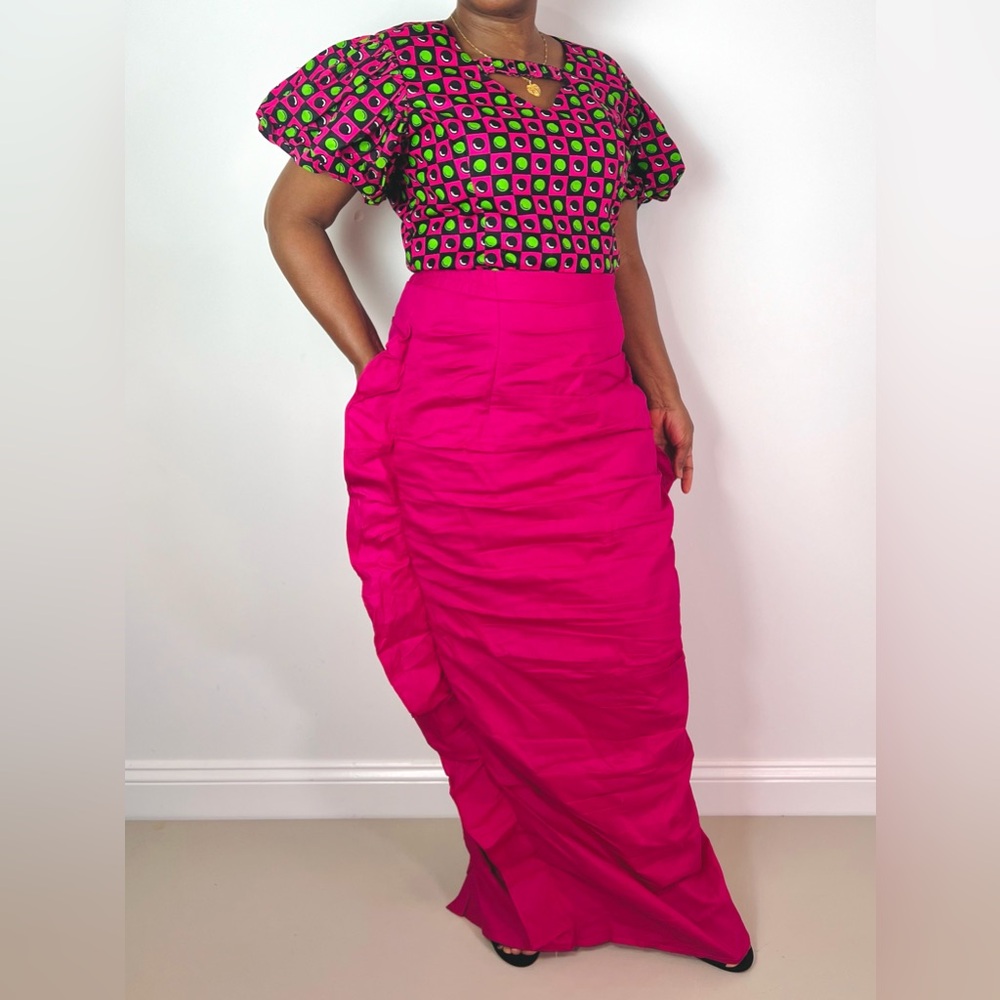 African Print Ankara Multicolor Statement Sleeve Cutout Top and Maxi Skirt Set
